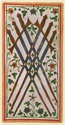 O Seis de Espadas, fac-símile de uma carta de tarô do baralho &39;Visconti&39;, 1441-47